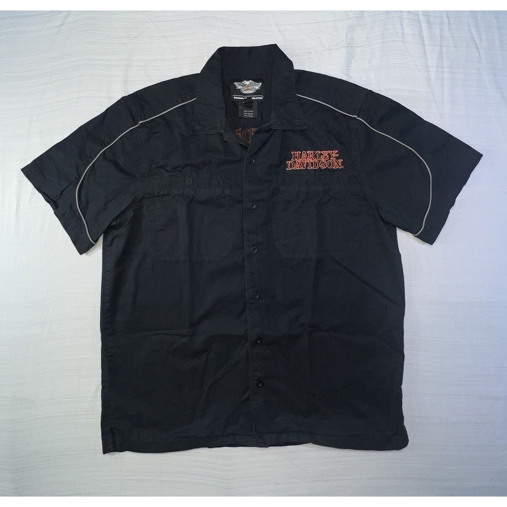 Harley-Davidson Mens Black Cotton Short Sleeve American Button-Down Shirt Size L - Picture 3 of 11